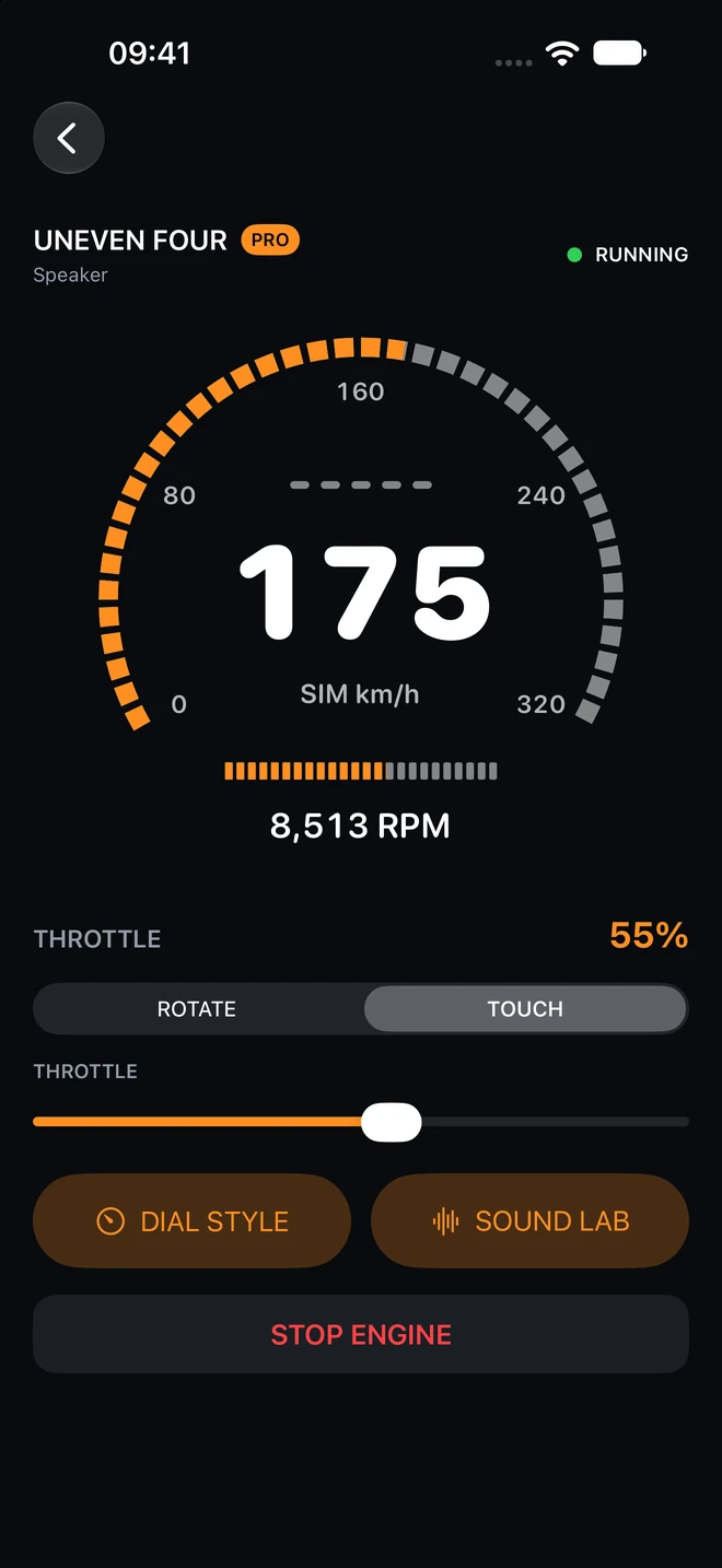 Race Dash on iPhone with prominent speed and secondary RPM