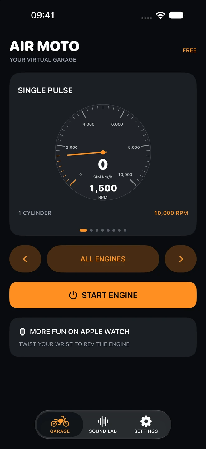 Air Moto iPhone garage with Apple Watch play hint